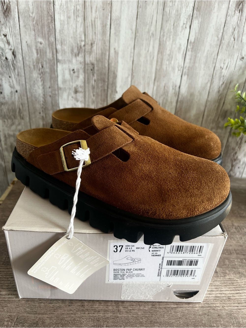 Birkenstock Papillio Boston Brown Suede Chunky Slip-On Clog NEW Size 37 6-6.5